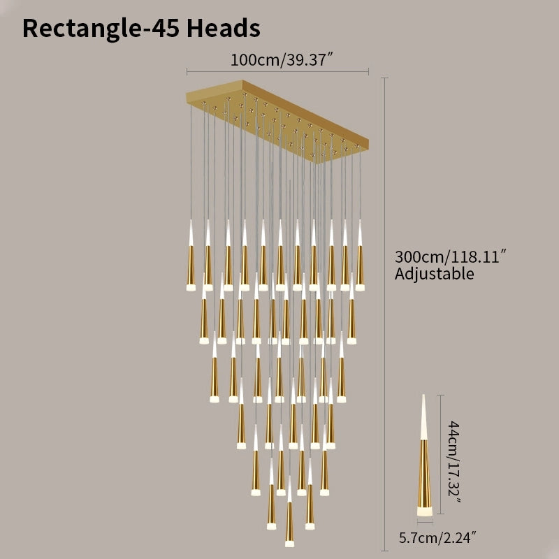Antizer Meteor Shower Chandelier for Staircase Golden Rectangle-45 Heads