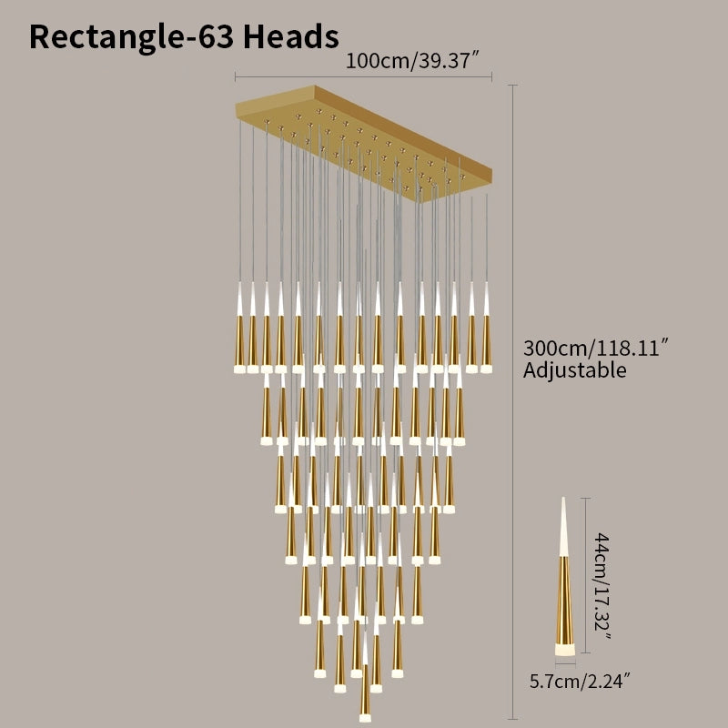 Antizer Meteor Shower Chandelier for Staircase Golden Rectangle-63 Heads