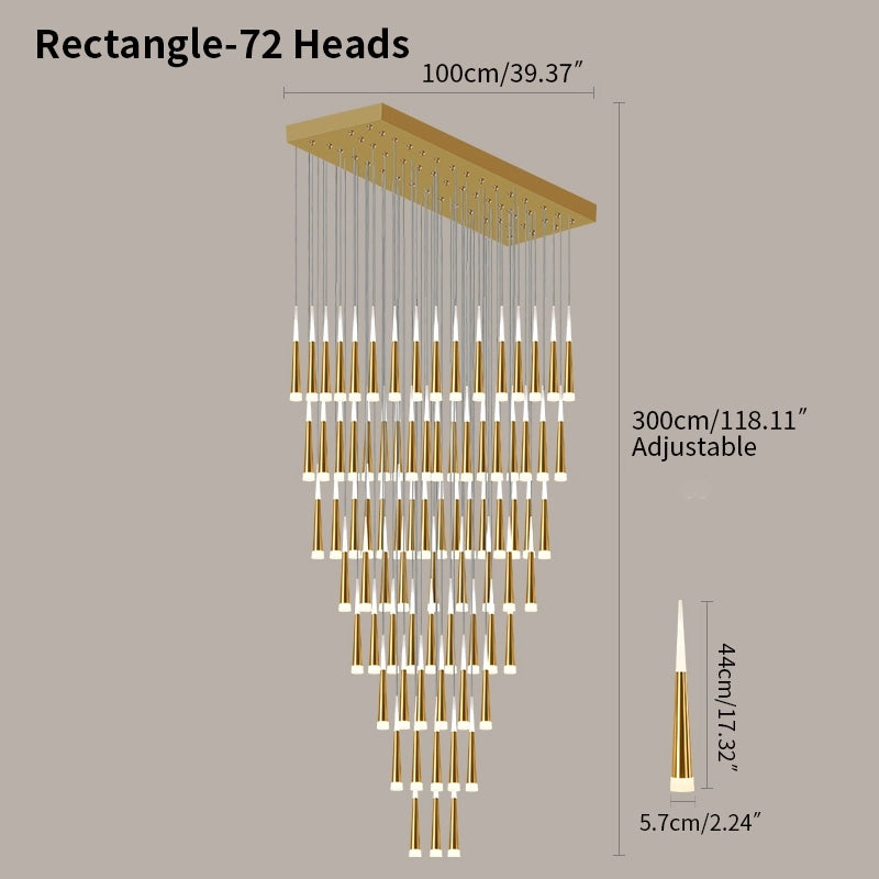 Antizer Meteor Shower Chandelier for Staircase Golden Rectangle-72 Heads