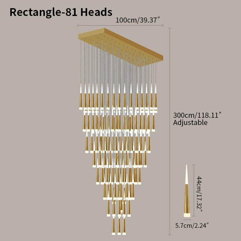 Antizer Meteor Shower Chandelier for Staircase Golden Rectangle-81 Heads