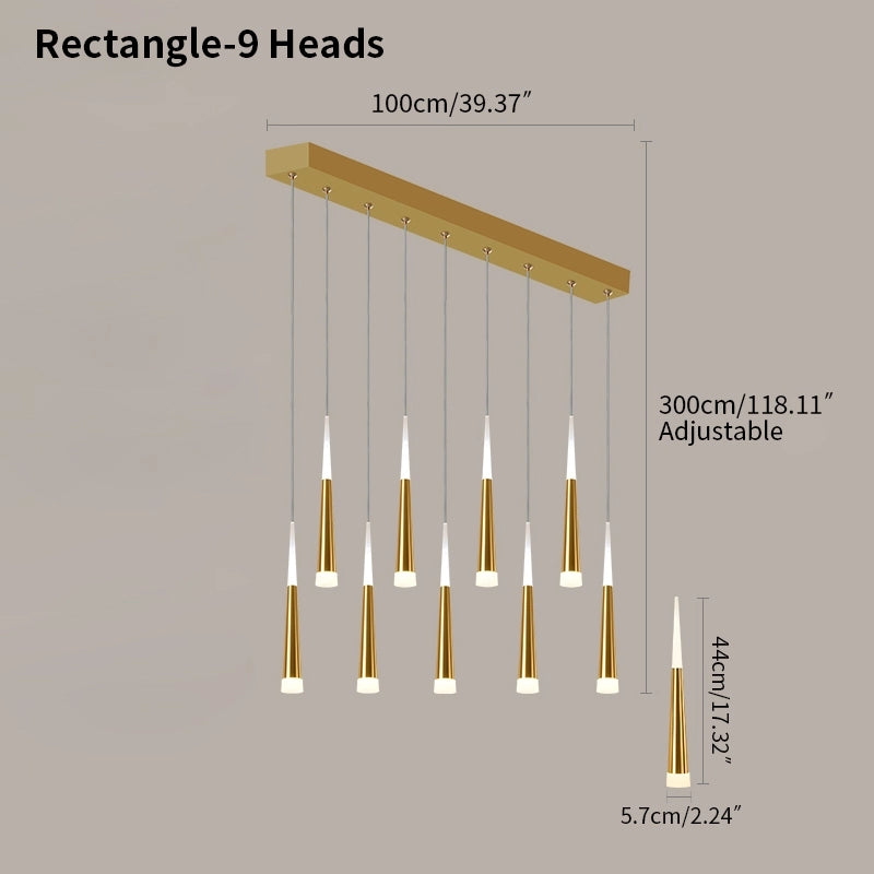Antizer Meteor Shower Chandelier for Staircase Golden Rectangle-9 Heads