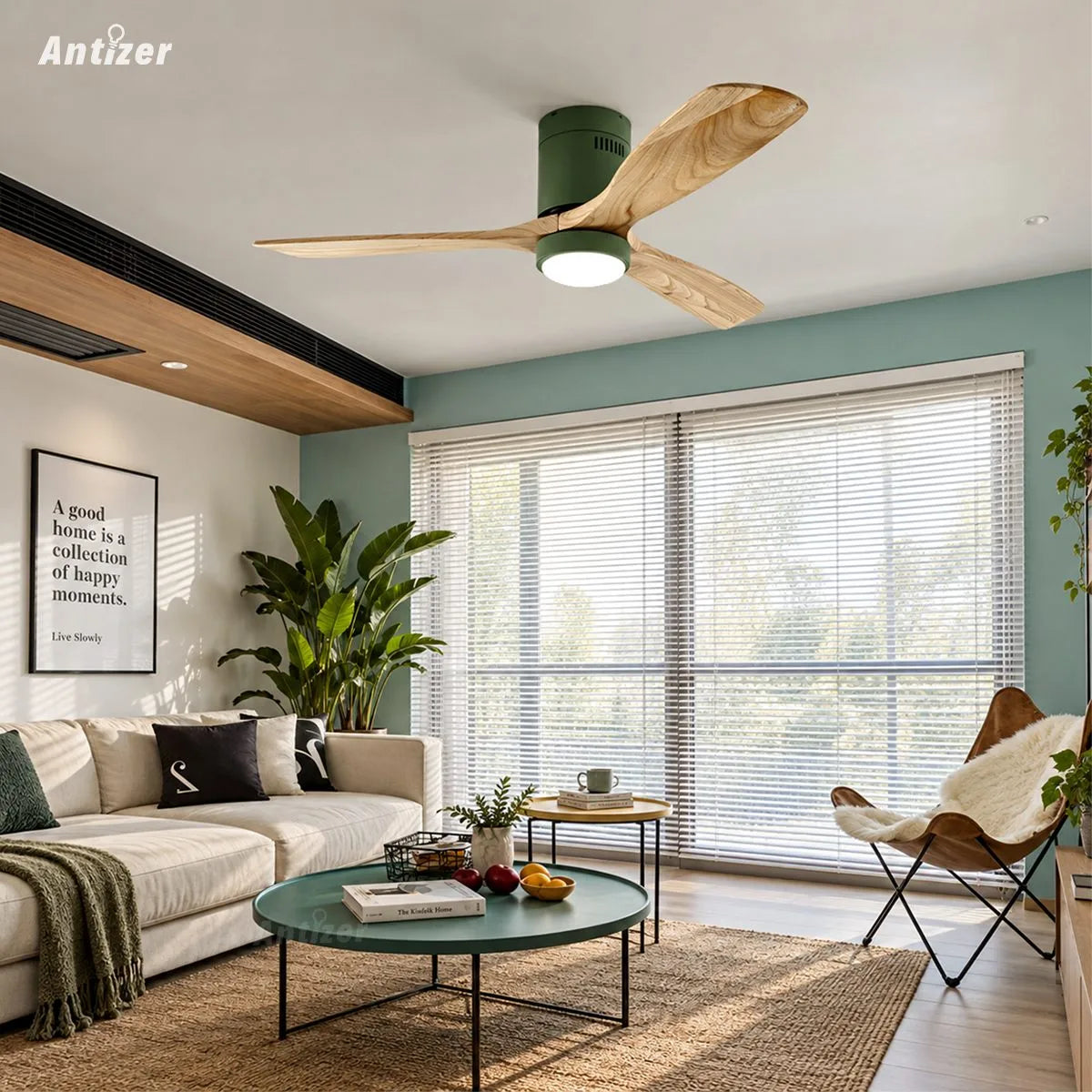Antizer Mid-century Modern Hugger Ceiling Fan Lamp
