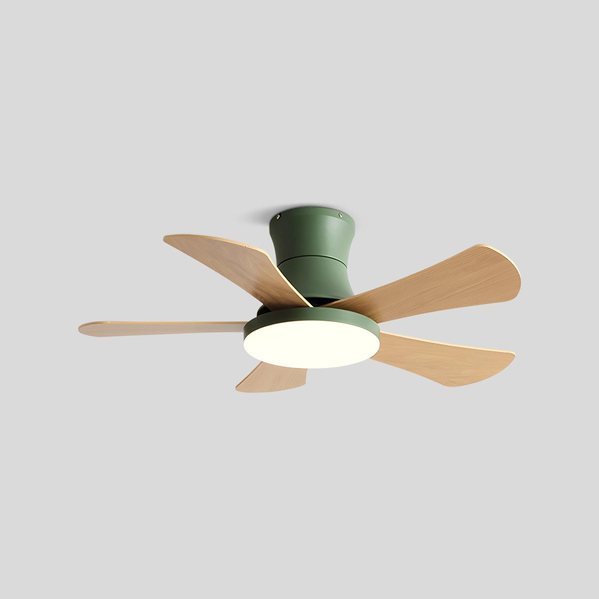 Antizer Scandi Low Profile Ceiling Fan with Light Green+Oak D106cm / 42"