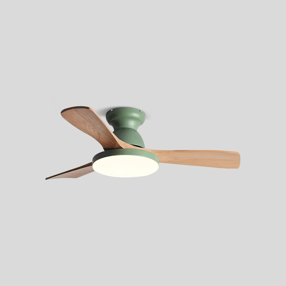 Antizer Vintage 3-leaf Wood Ceiling Fan Lamp Green+Wood Color