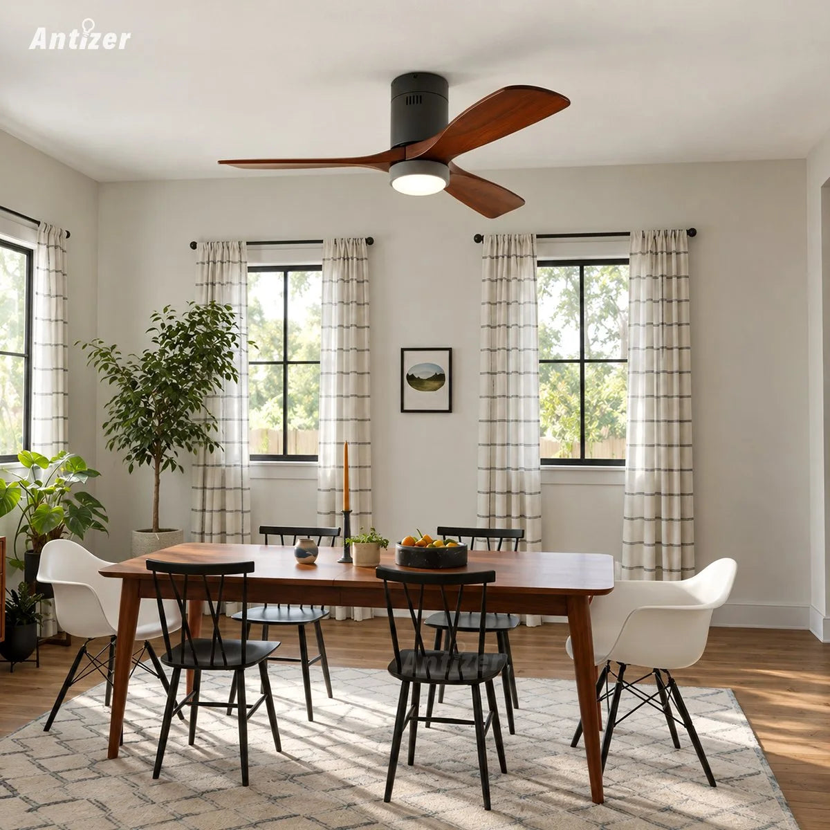 Antizer Mid-century Modern Hugger Ceiling Fan Lamp