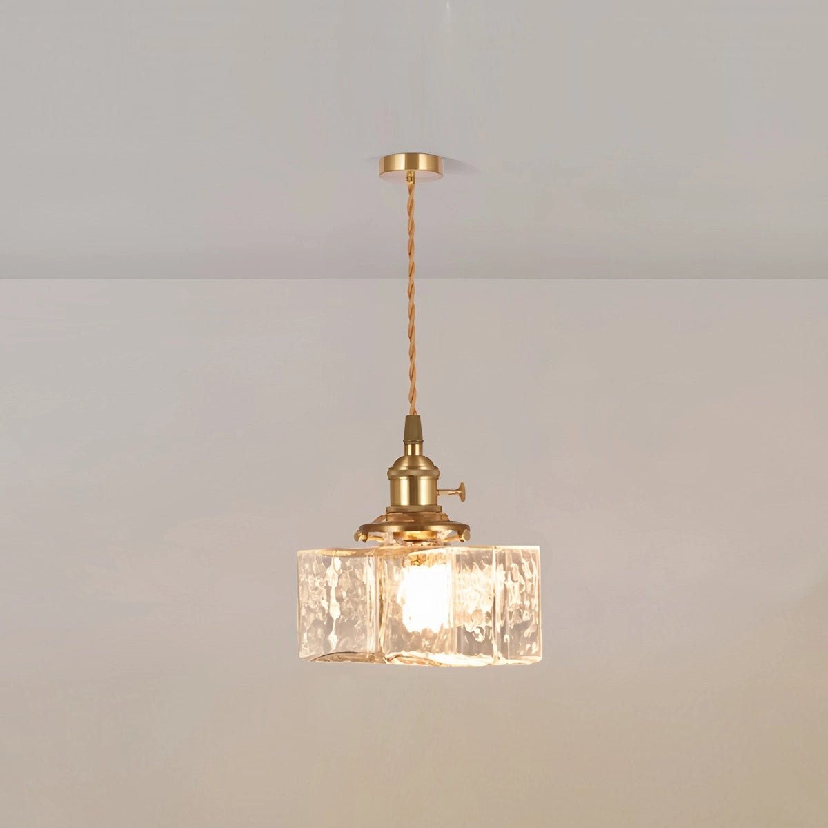 Antizer Verglas Clear Glass Pendant Light for Bedroom Horizontal Cuboid