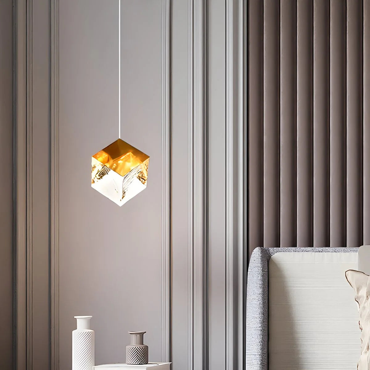 Antizer Ice Cube Textured Glass Chandelier Golden+Silver 1 Lights