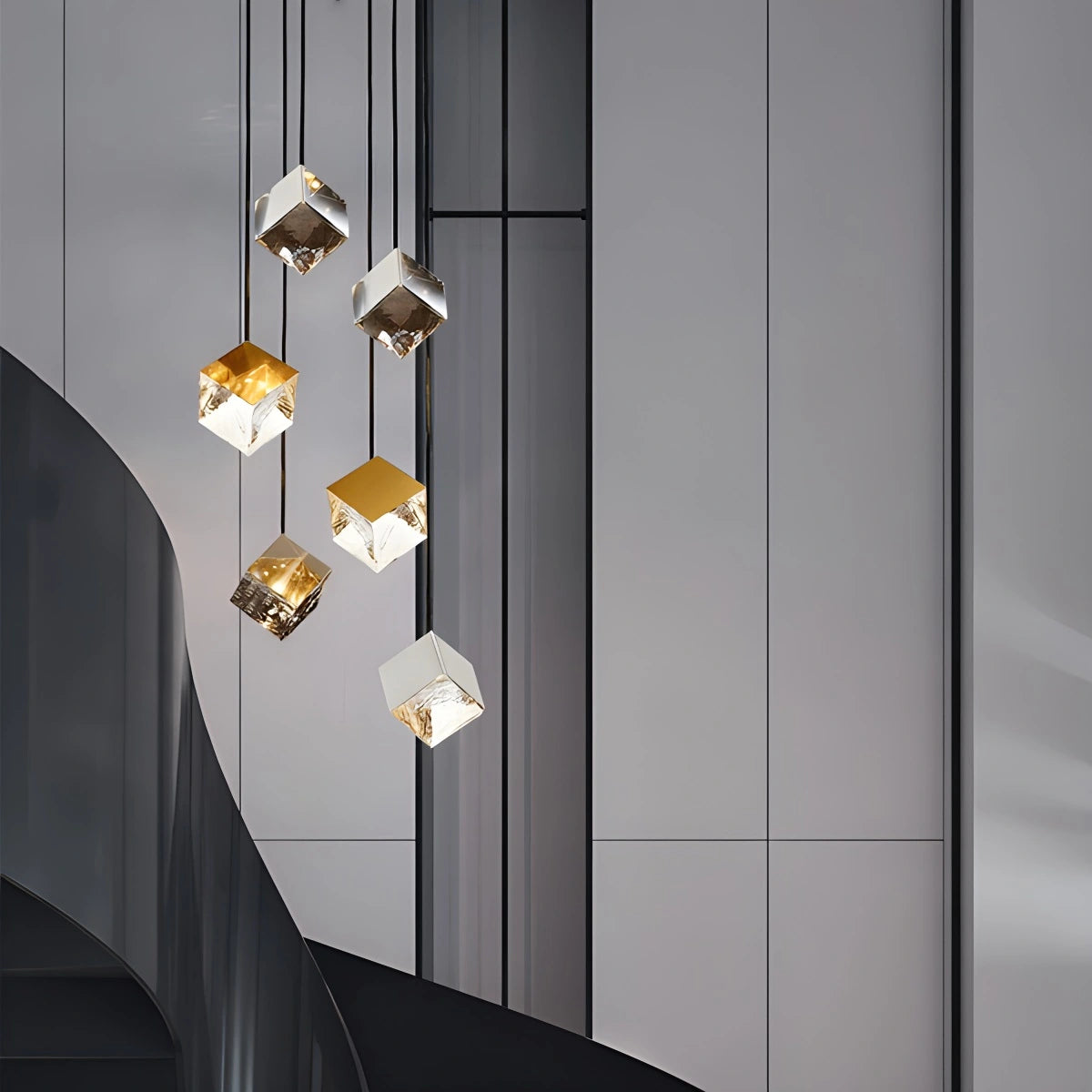 Antizer Ice Cube Textured Glass Chandelier Golden+Silver 6 Lights