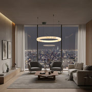 Modern Alabaster Ring Pendant Lamp — Hand-Carved Stone & Black Metal for Dining Room