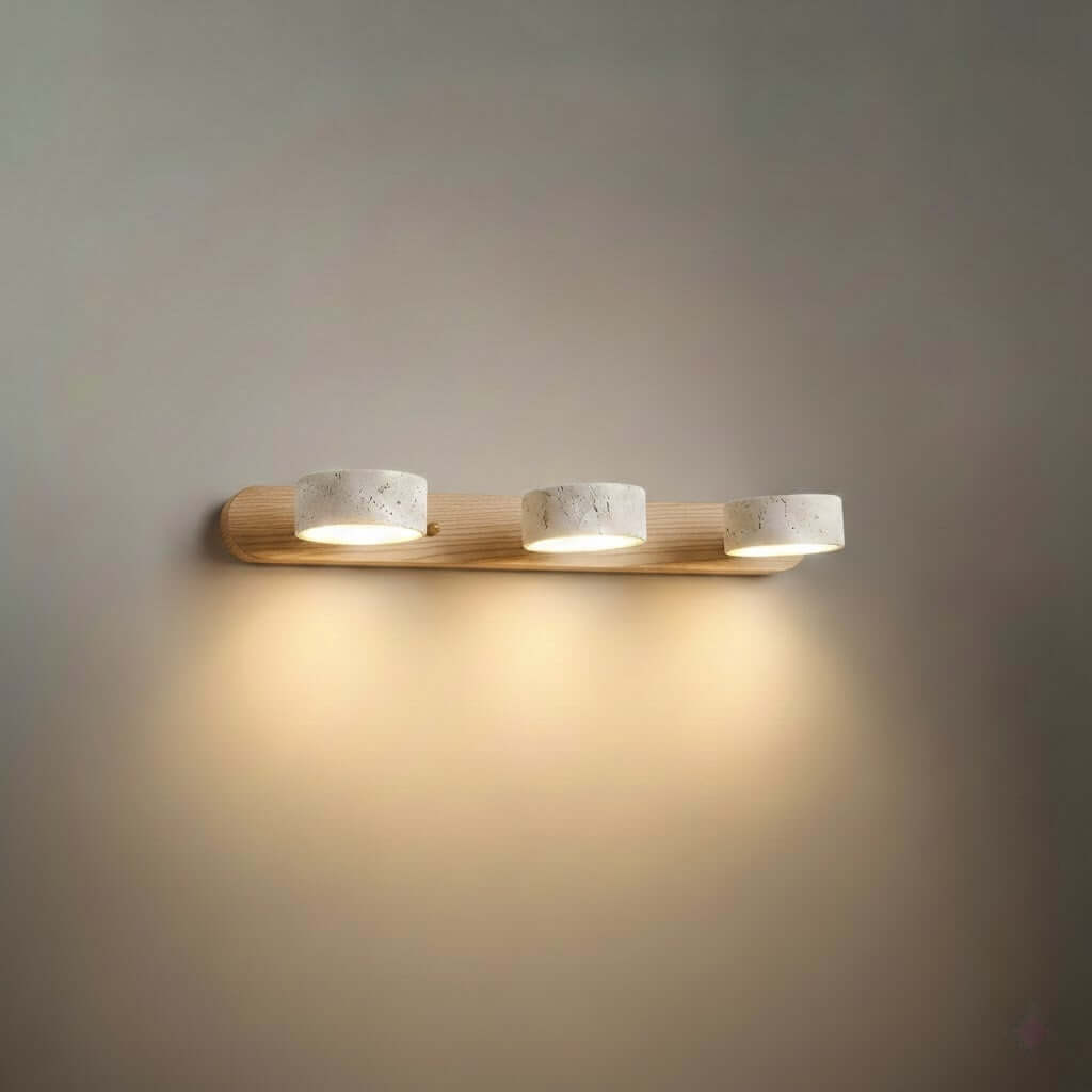 Modern Travertine Wall Light – Wood and Stone LED Sconce