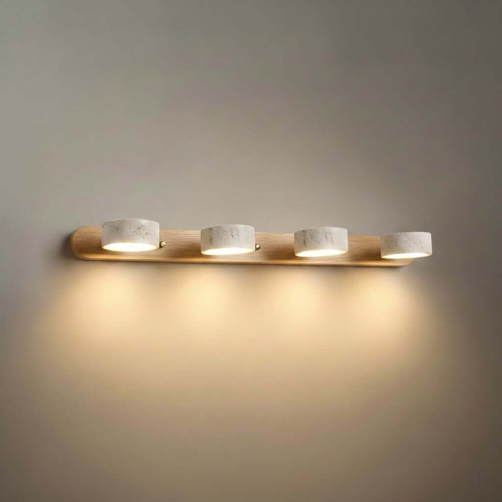 Modern Travertine Wall Light – Wood and Stone LED Sconce