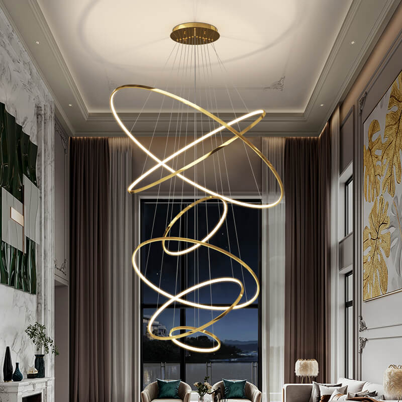 Antizer Large Tiered Ring Foyer Chandelier Golden 6 Rings Dimmable With Remote