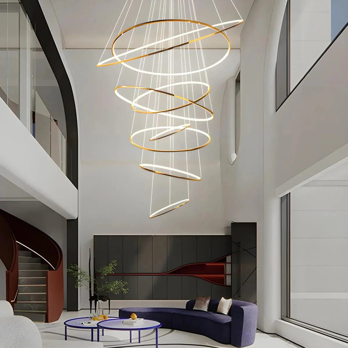 Antizer Large Tiered Ring Foyer Chandelier Golden 8 Rings