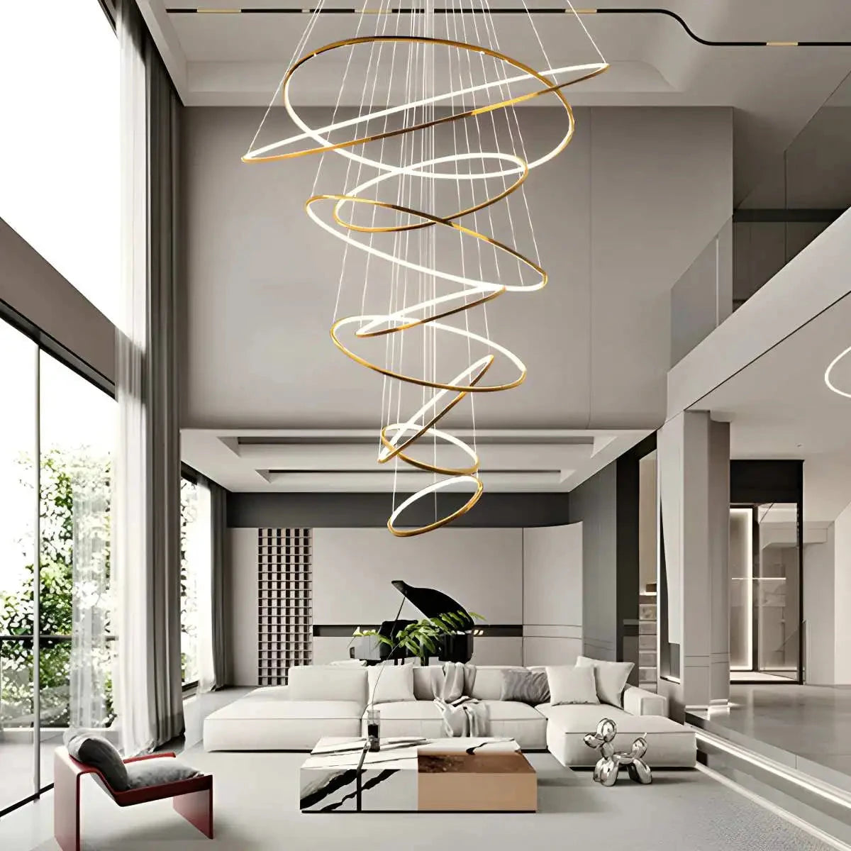 Antizer Large Tiered Ring Foyer Chandelier Golden 9 Rings