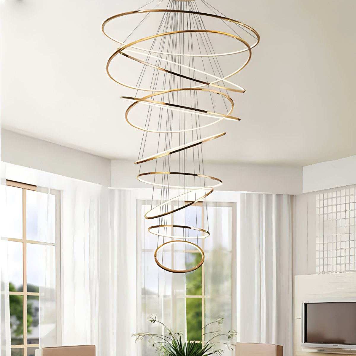Antizer Large Tiered Ring Foyer Chandelier Golden 10 Rings