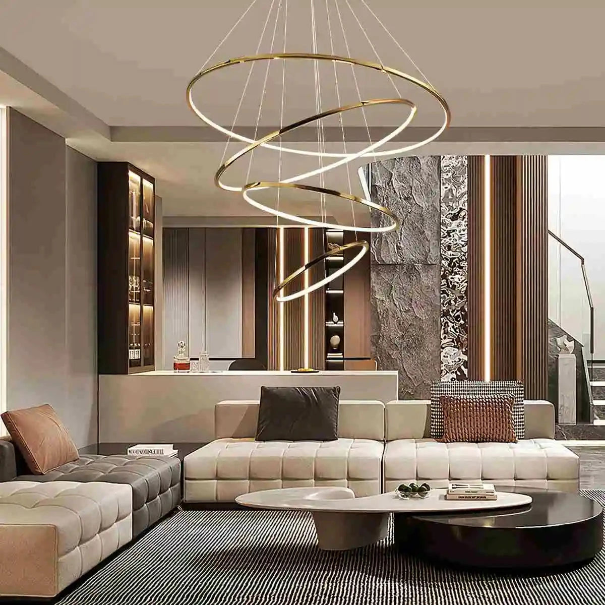 Antizer Large Tiered Ring Foyer Chandelier Golden 4 Rings Warm White
