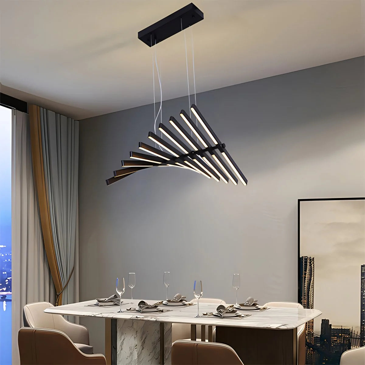 Antizer Linear Fish Bone Modeling Chandelier Level Stepless Dimming