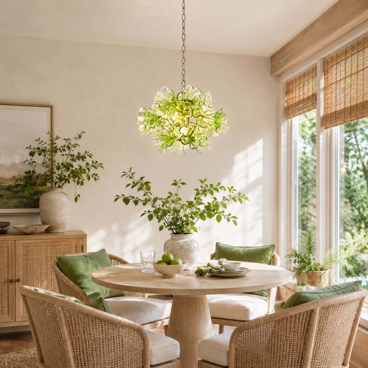 Antizer Murano Green Pleated Glass Flower Chandelier
