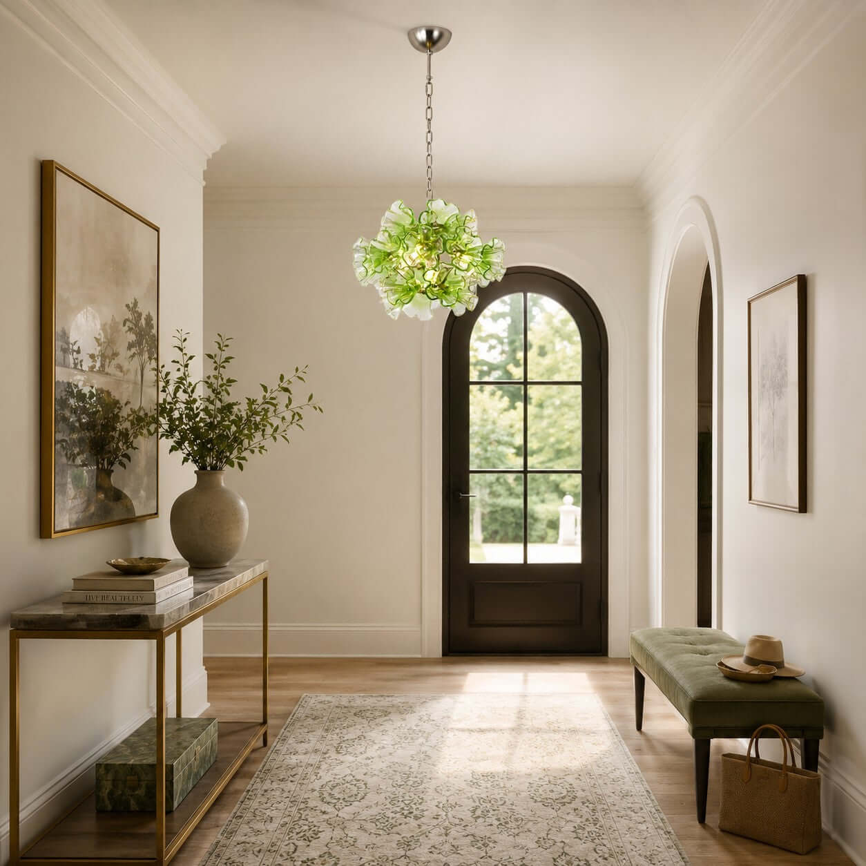 Antizer Murano Green Pleated Glass Flower Chandelier