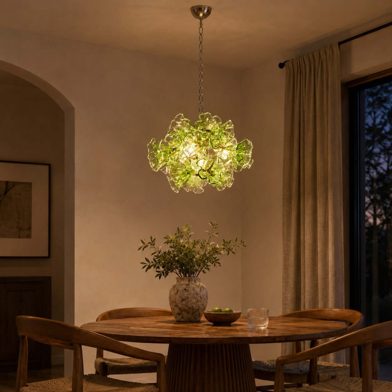 Antizer Murano Green Pleated Glass Flower Chandelier