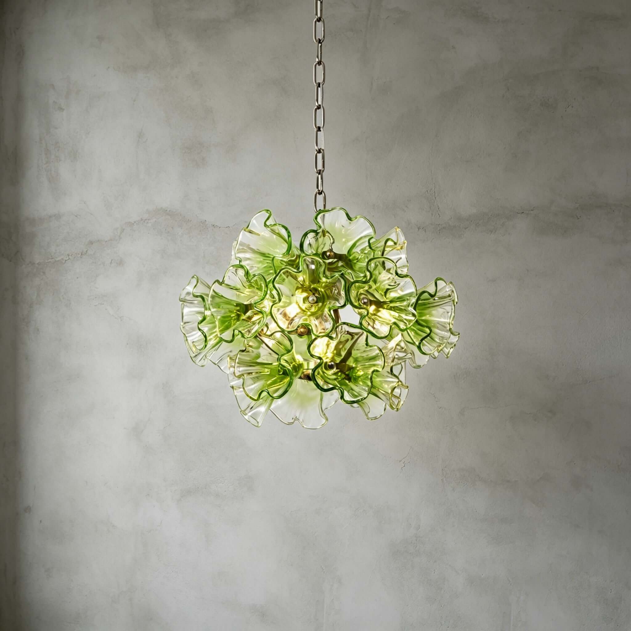 Antizer Murano Green Pleated Glass Flower Chandelier