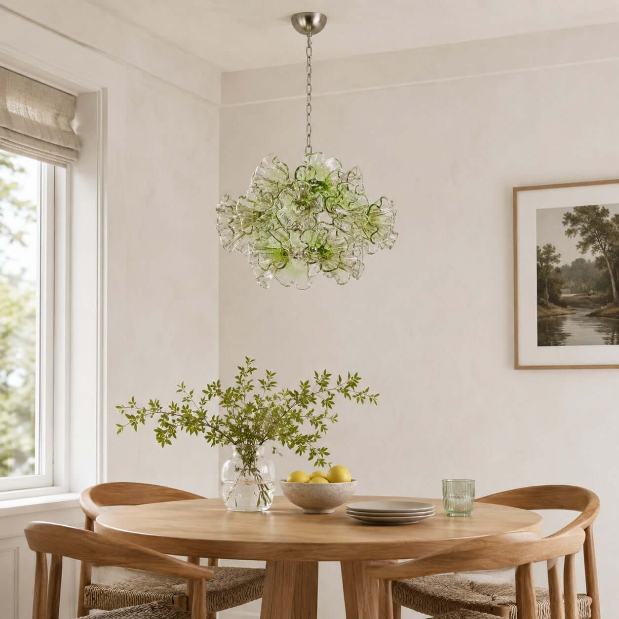 Antizer Murano Green Pleated Glass Flower Chandelier