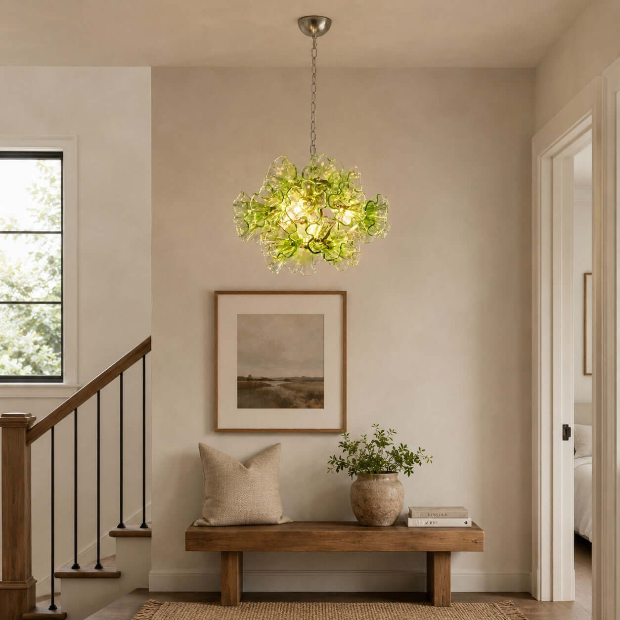 Antizer Murano Green Pleated Glass Flower Chandelier