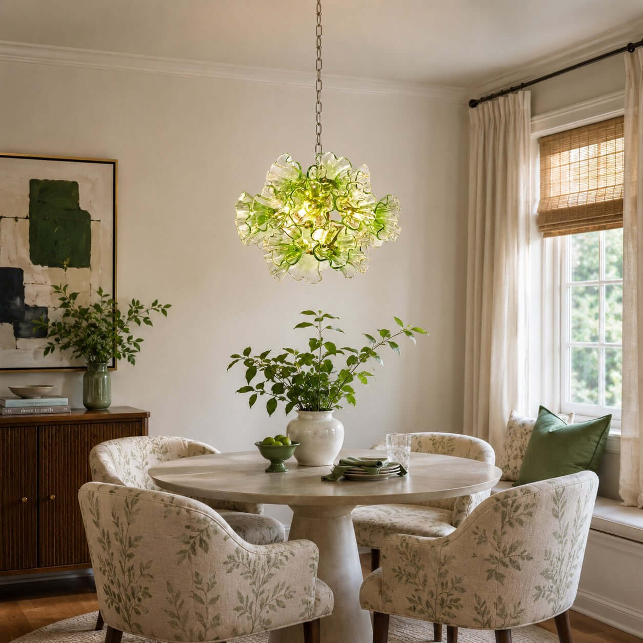 Antizer Murano Green Pleated Glass Flower Chandelier