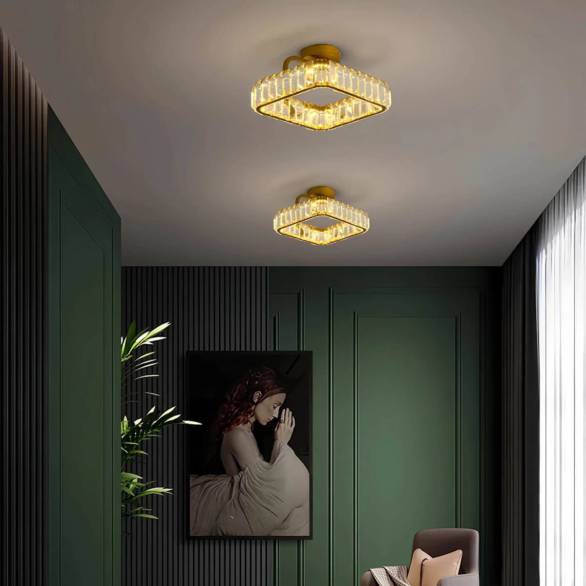 Antizer Loft Crystal Ceiling Lamp for Living Room Gold Square