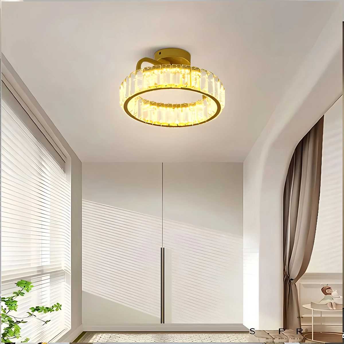 Antizer Loft Crystal Ceiling Lamp for Living Room Gold Round
