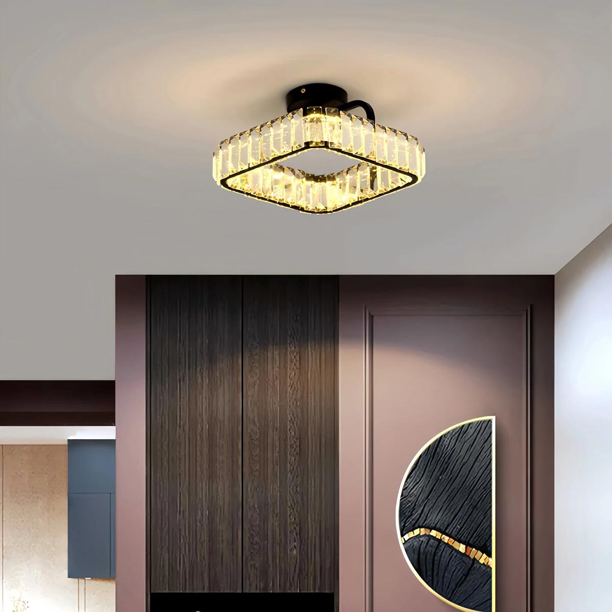 Antizer Loft Crystal Ceiling Lamp for Living Room Black Square