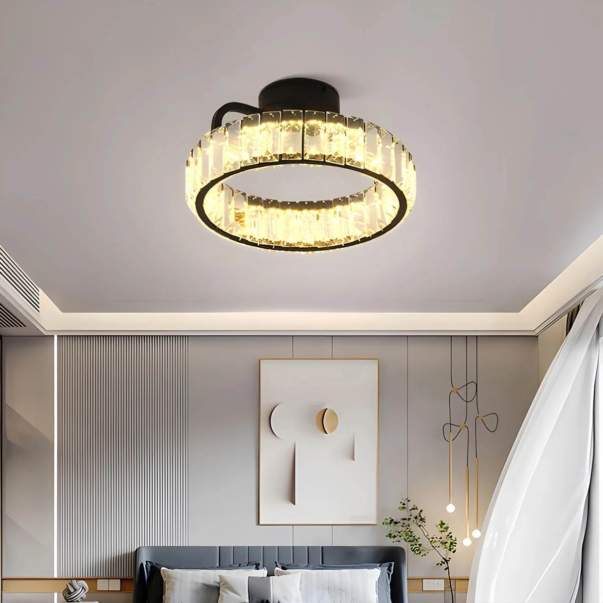 Antizer Loft Crystal Ceiling Lamp for Living Room Black Round