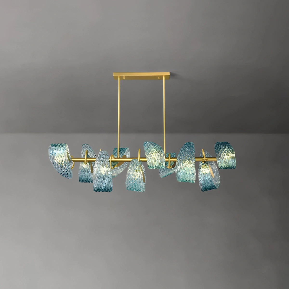 blue art glass chandelier