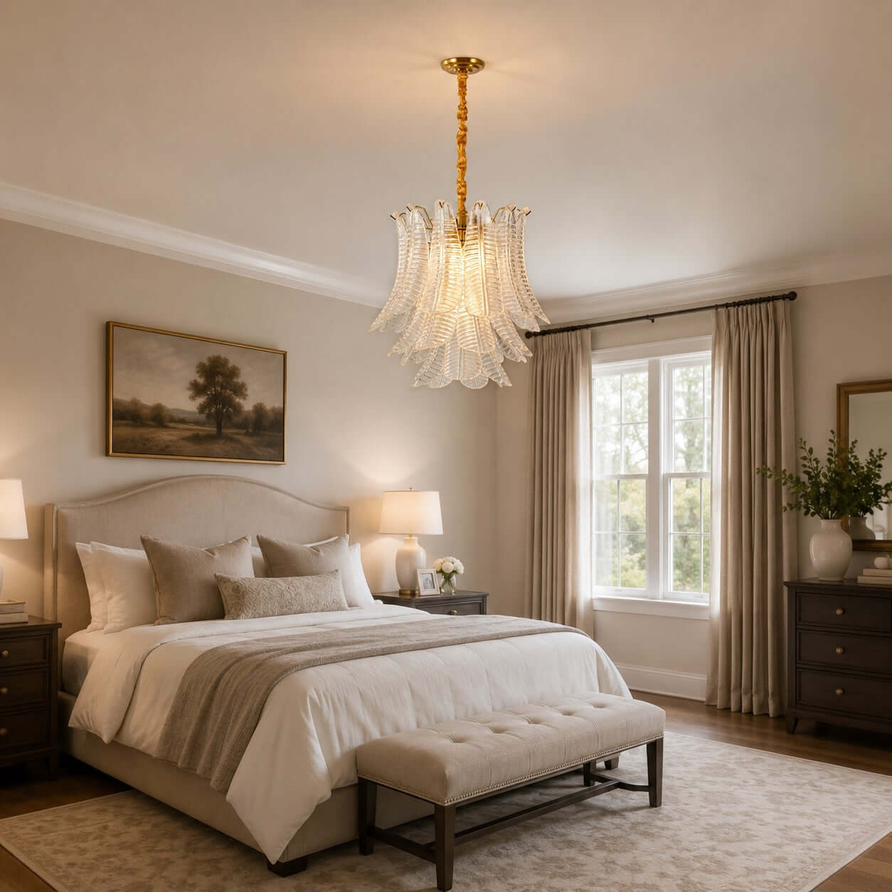 Antizer Murano Layered Clear Glass Leaf Chandelier