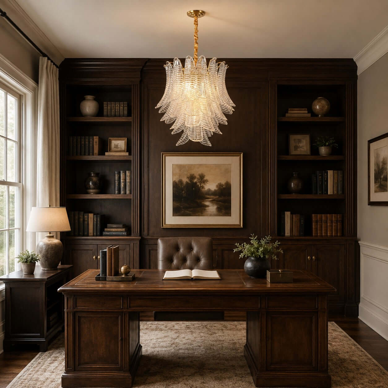 Antizer Murano Layered Clear Glass Leaf Chandelier