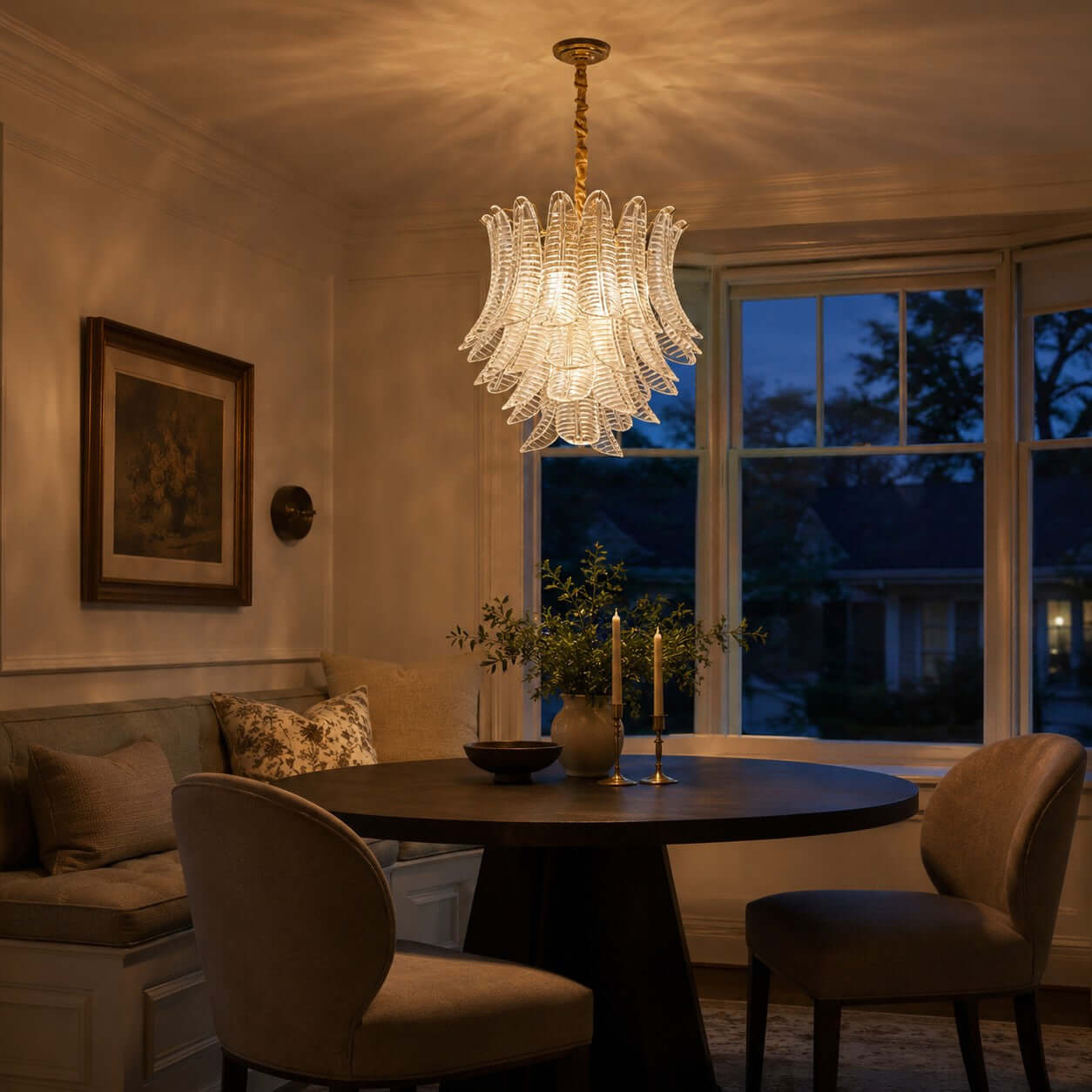 Antizer Murano Layered Clear Glass Leaf Chandelier