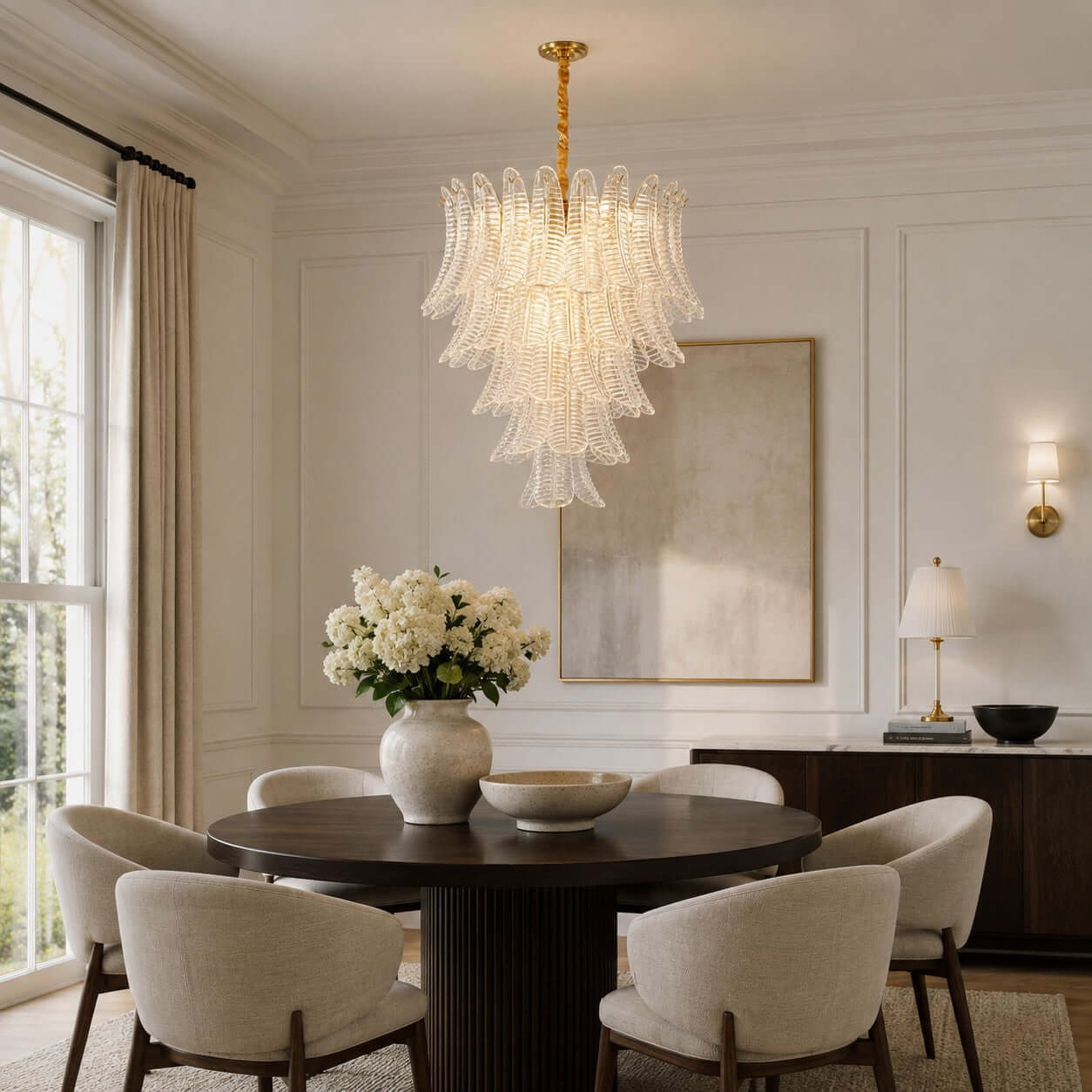 Antizer Murano Layered Clear Glass Leaf Chandelier