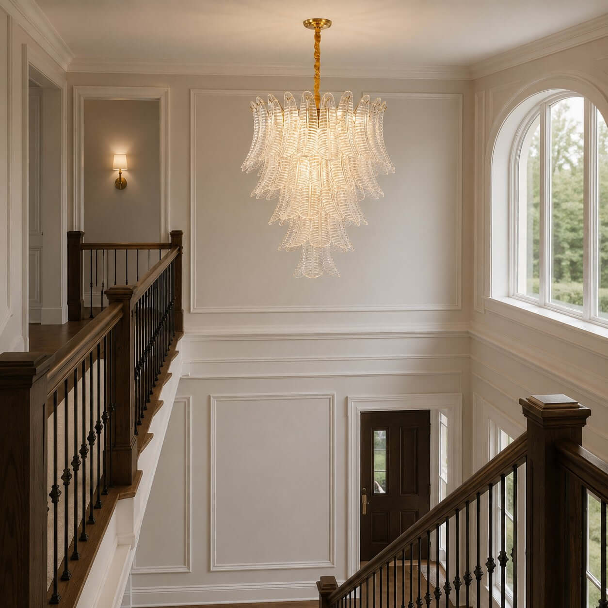 Antizer Murano Layered Clear Glass Leaf Chandelier