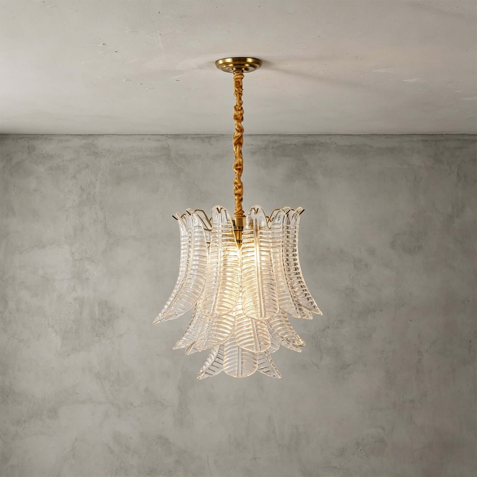 Antizer Murano Layered Clear Glass Leaf Chandelier