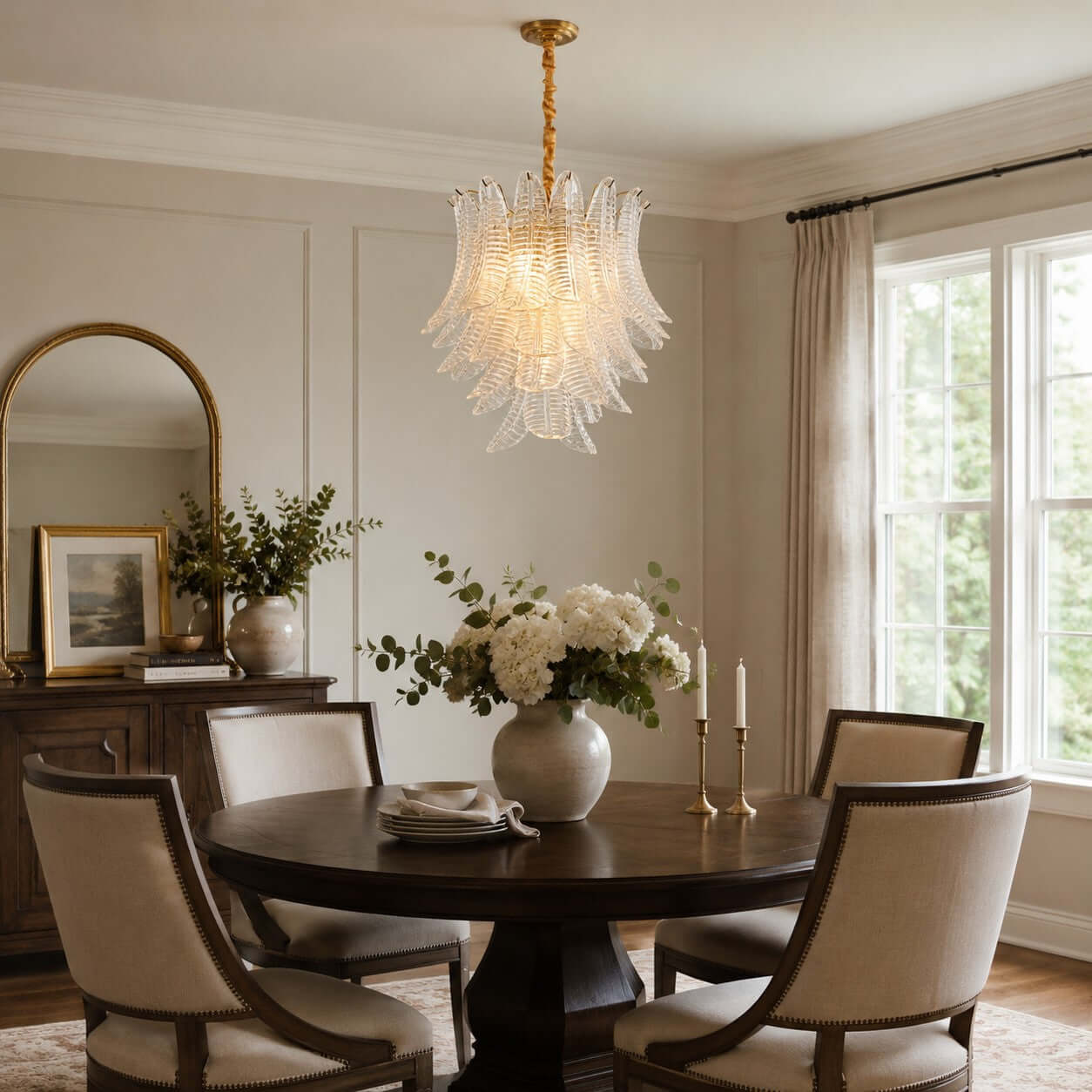 Antizer Murano Layered Clear Glass Leaf Chandelier