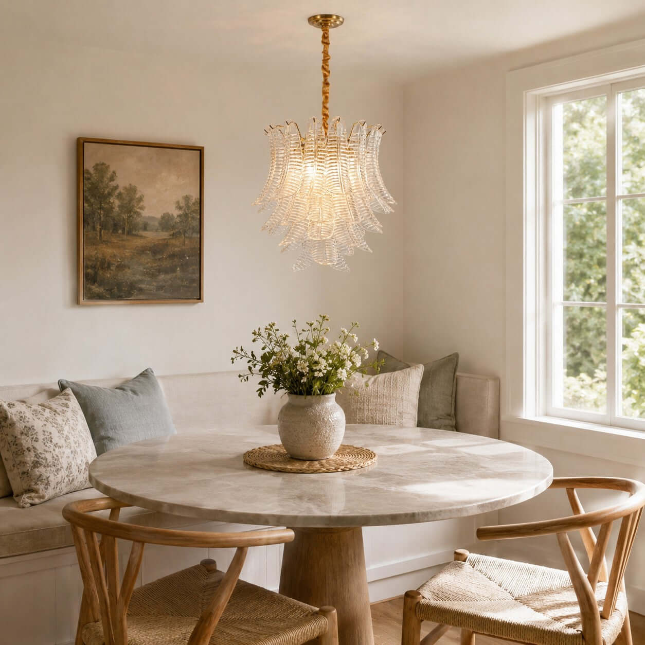 Antizer Murano Layered Clear Glass Leaf Chandelier