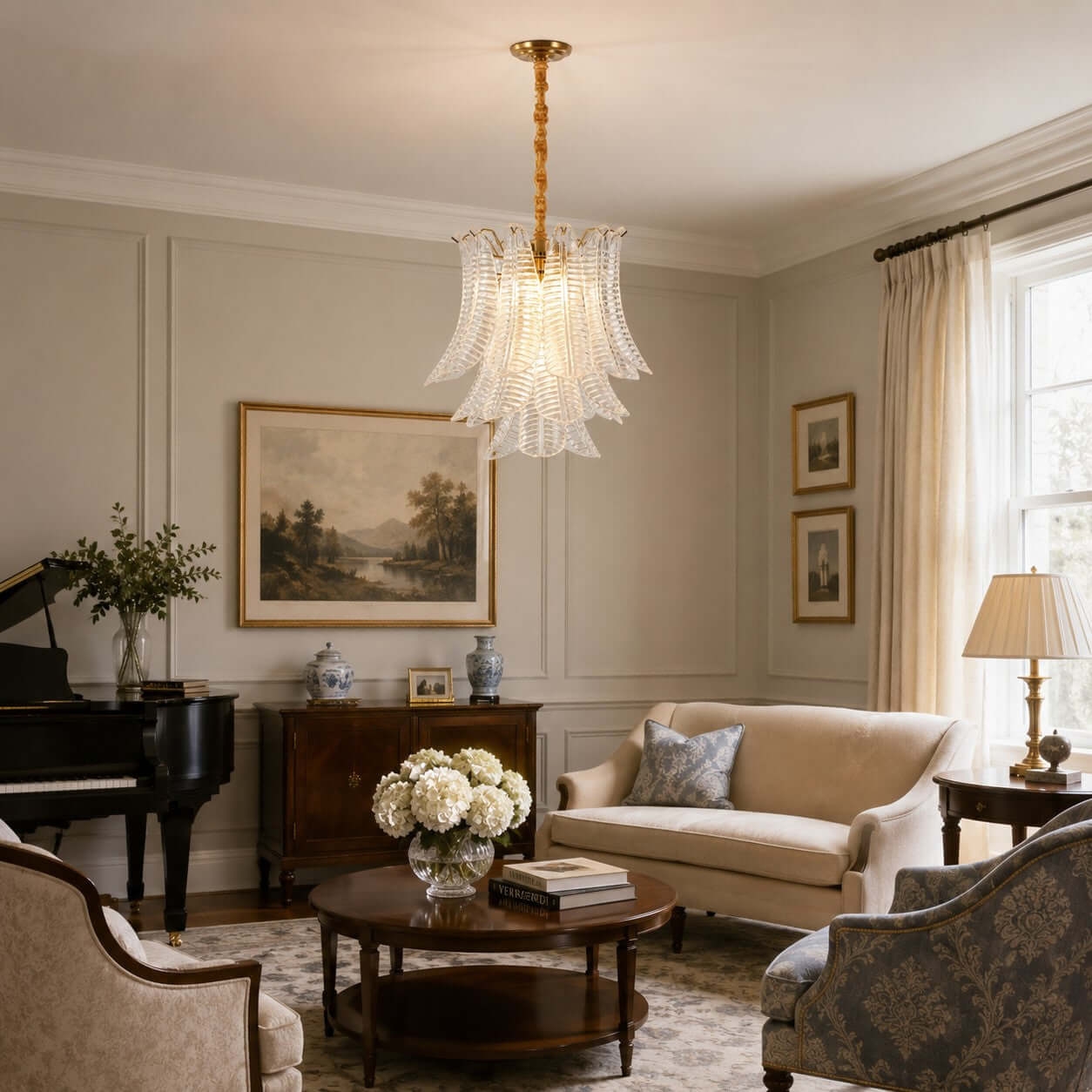 Antizer Murano Layered Clear Glass Leaf Chandelier