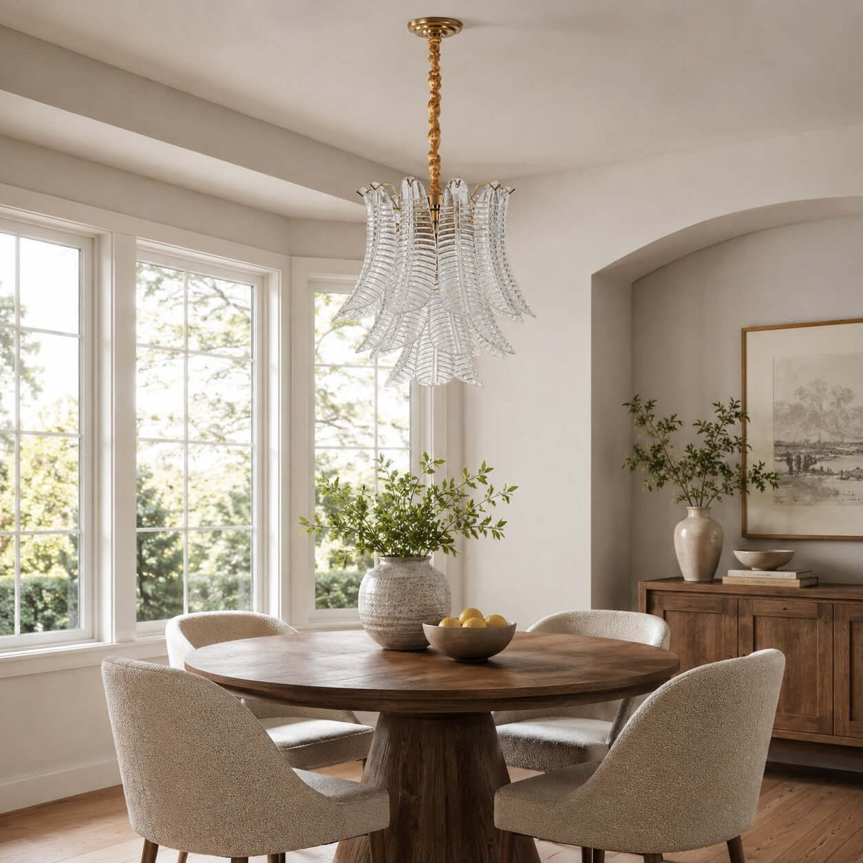 Antizer Murano Layered Clear Glass Leaf Chandelier