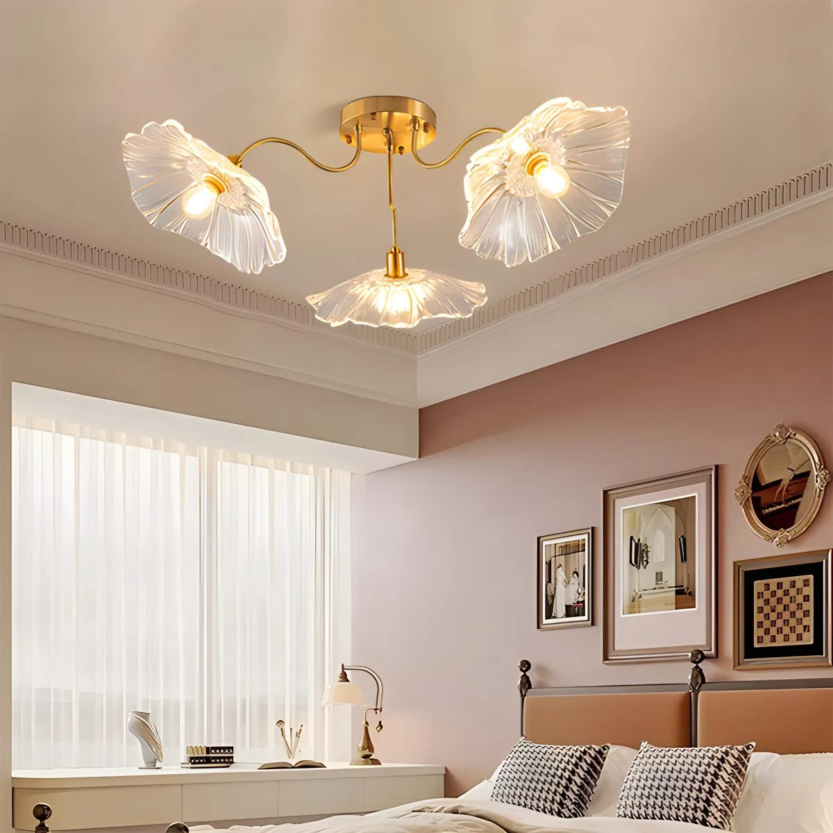 Antizer Lotus Leaf Glass Ceiling Lamp for Living Room Transparent 3 Heads