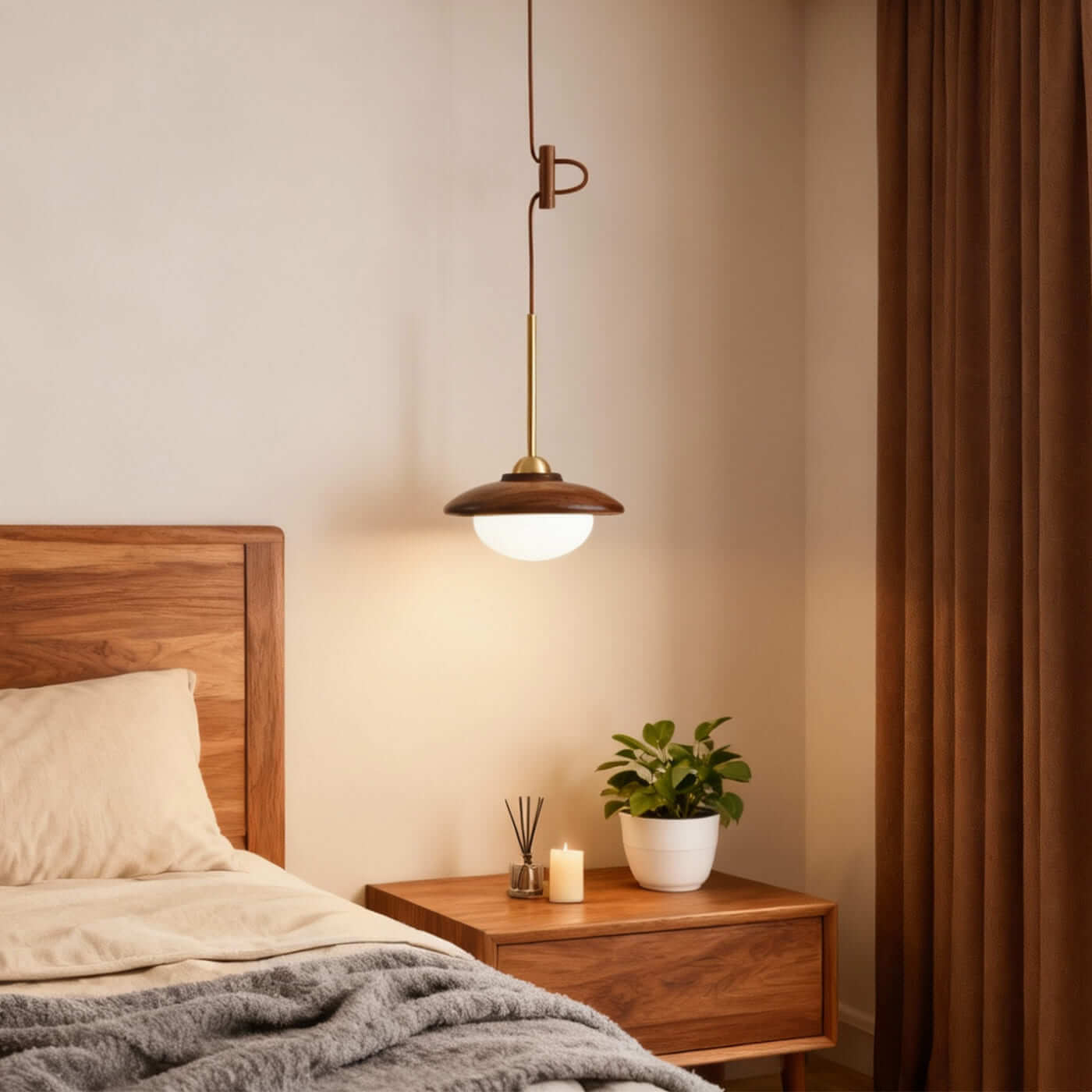 Antizer Mid-Century Walnut Wood UFO Pendant Light