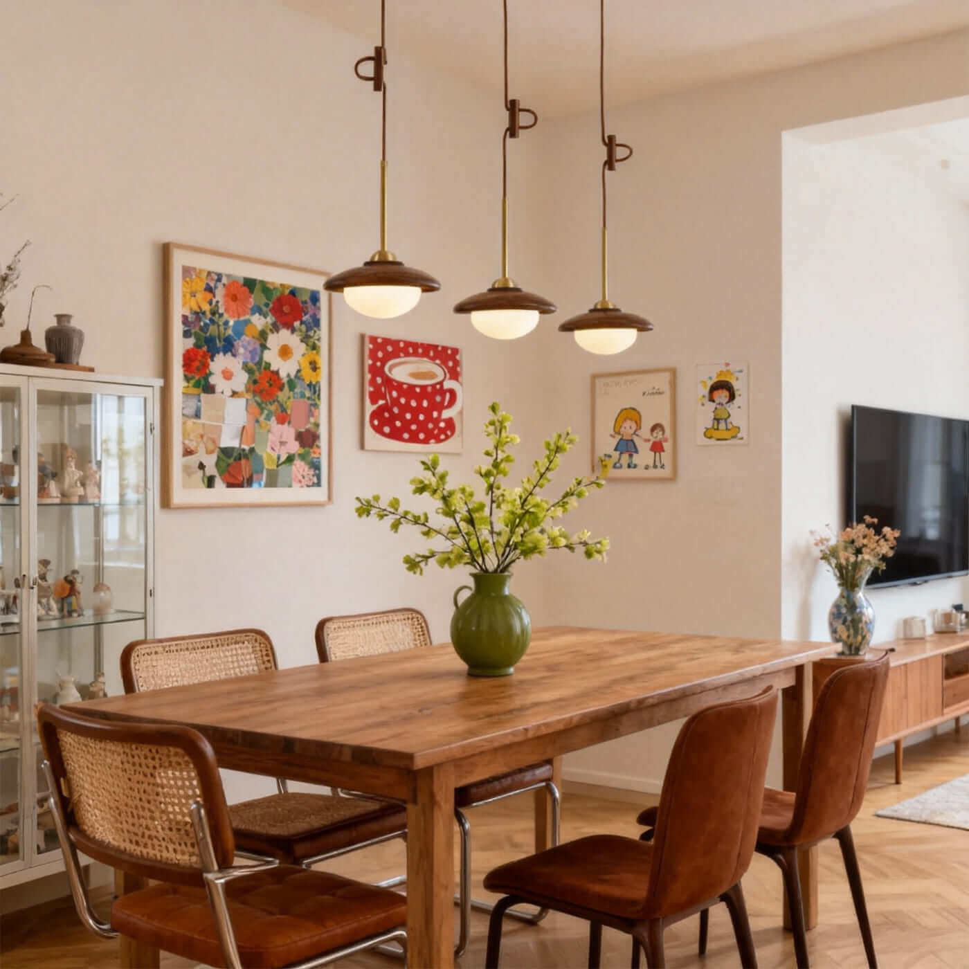 Antizer Mid-Century Walnut Wood UFO Pendant Light