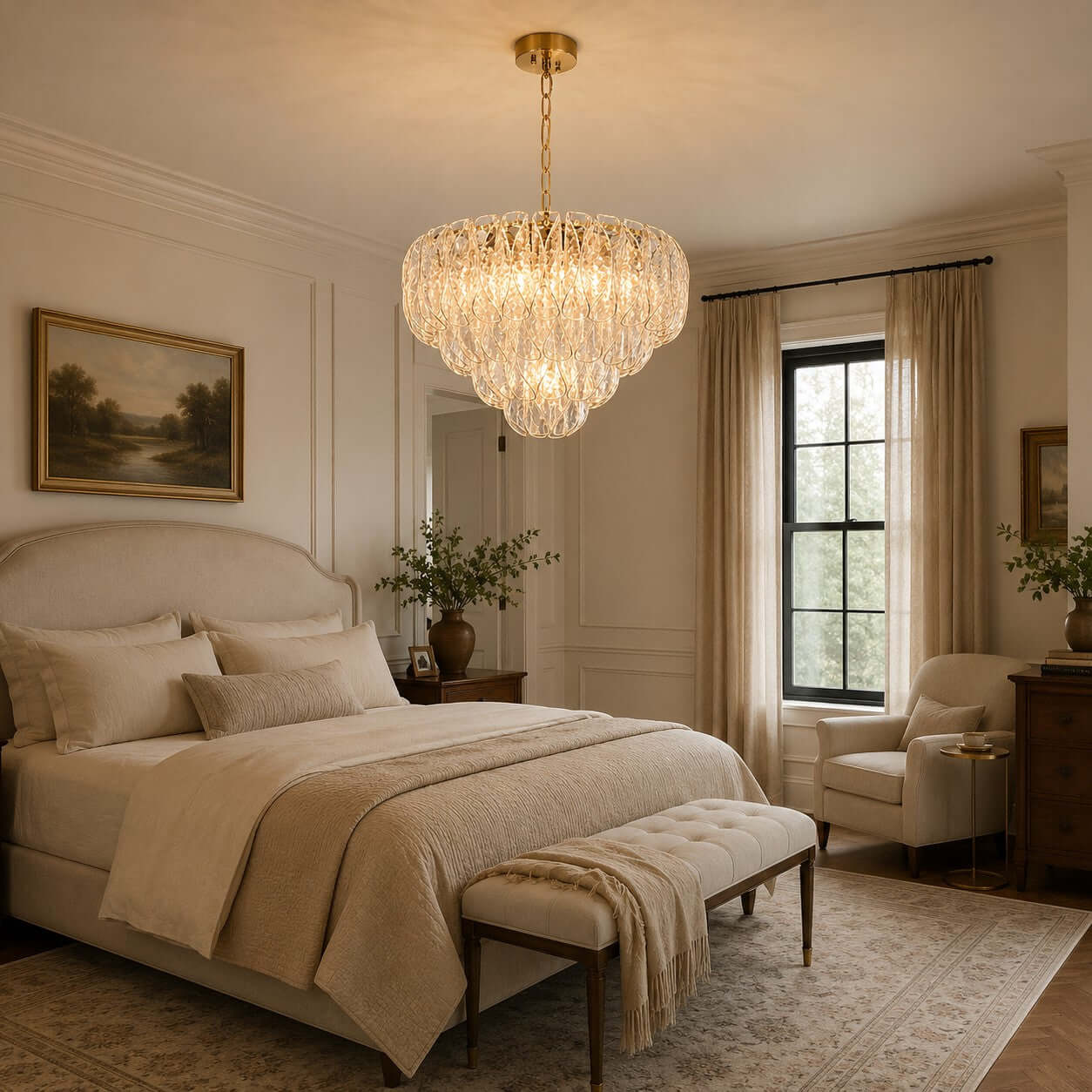 Antizer Layers Rippled Glass Petals Chandelier