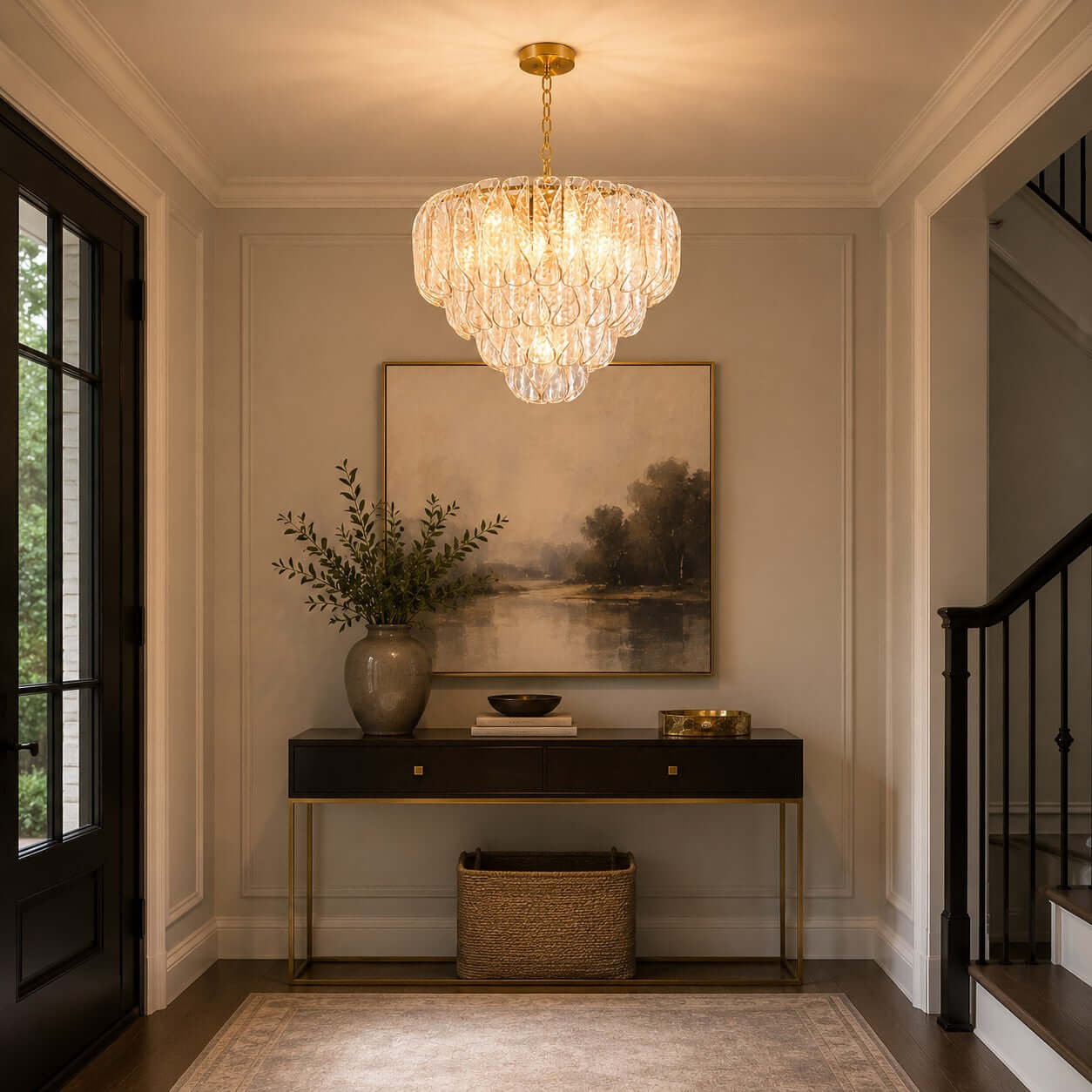 Antizer Layers Rippled Glass Petals Chandelier