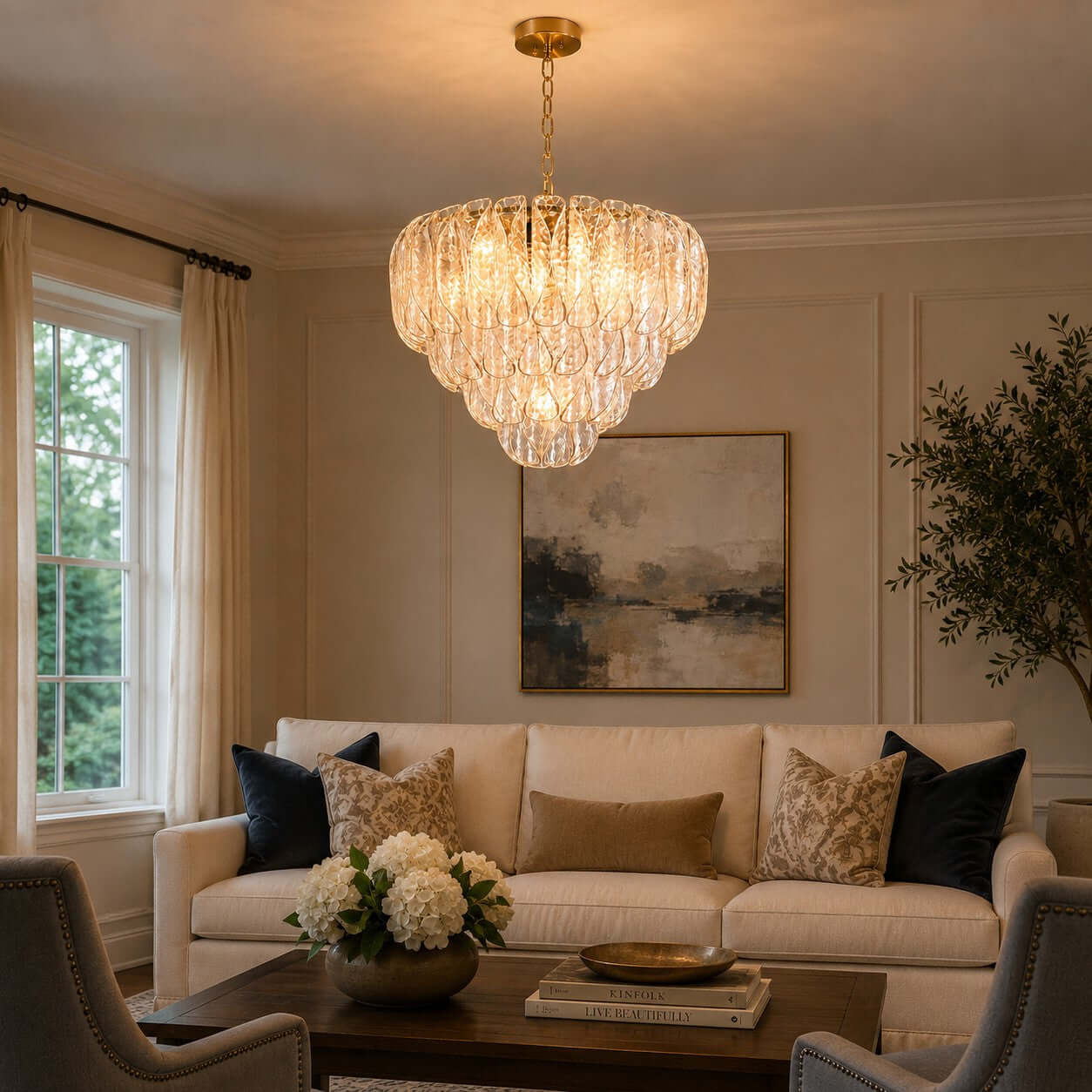 Antizer Layers Rippled Glass Petals Chandelier