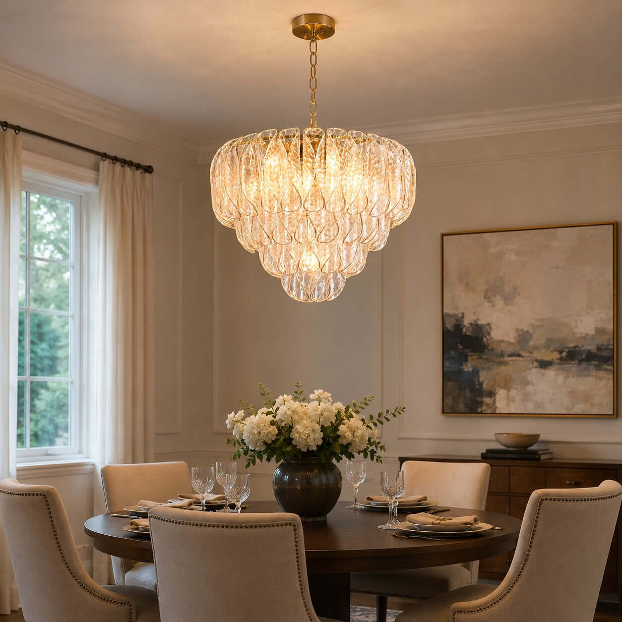 Antizer Layers Rippled Glass Petals Chandelier
